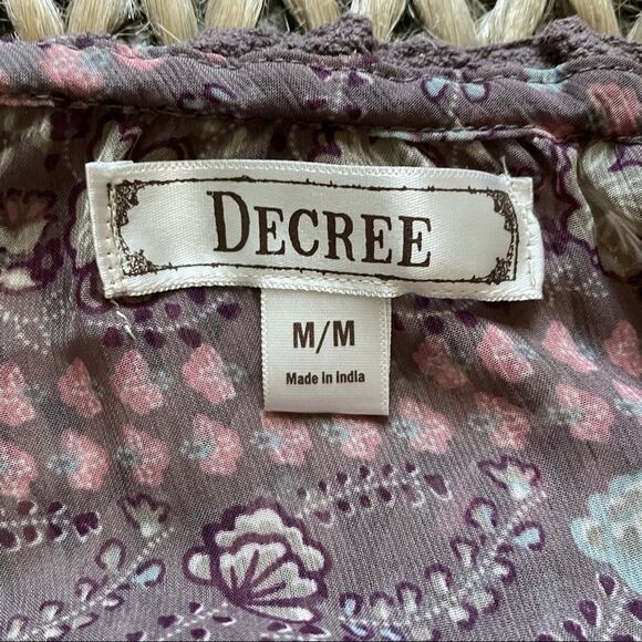 Decree Off The Shoulder Tie Front Elastic Waist Mauve White Rose Blouse Medium - Picture 8 of 12